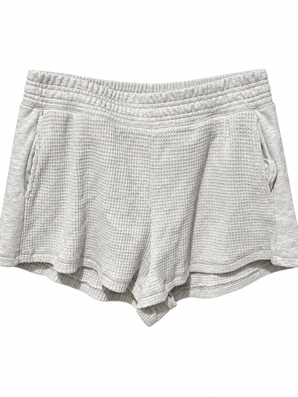 Women's Light Gray Waffle-Knit Athletic Shorts with Elastic Waist